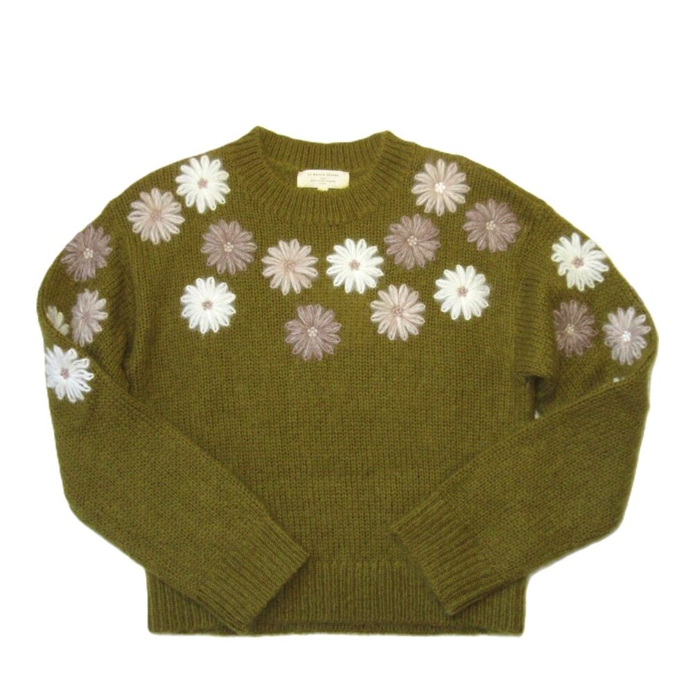 NWT La Maille Sezane Suzon Jumper in Olive Floral Embroidered Sweater S - Picture 5 of 10